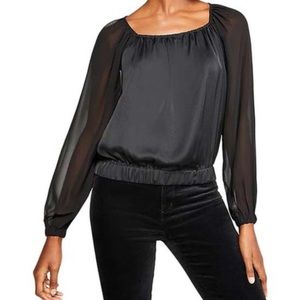 Ann Taylor blouson long sleeve pull over blouse black size XS Career Night Out